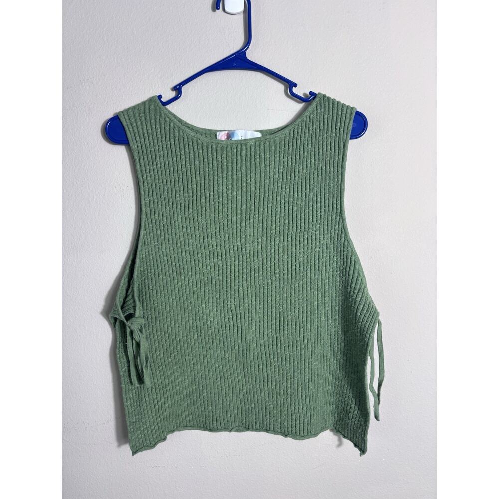 Free People Beach Women’s Ribbed Tank Lizzie Green Open Side Sweater Size Large